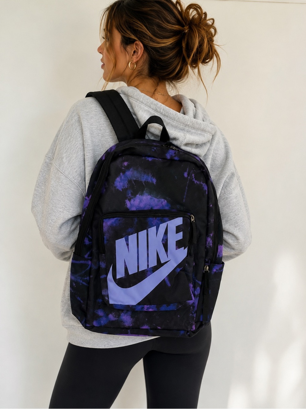 Nike Purple Black Tie Dye Backpack Large Logo School Gym Travel Bag